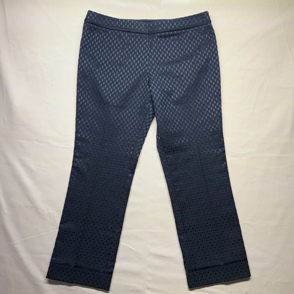 Tory Burch Dark Blue Geometric Jacquard Cropped Preppy Trousers Pants Size 10
